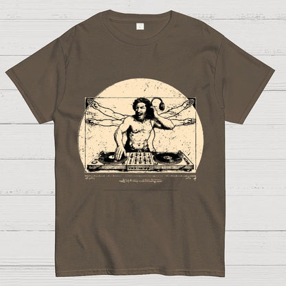 Vitruvian DJ T-Shirt  Funny Da Vinci Music Mashup Unisex Geek T-Shirt