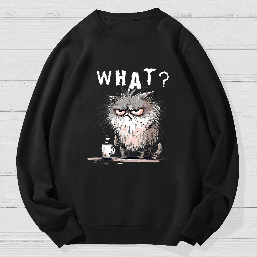 Bad Temper Feline With Coffee Grumpily Catty Funny Geek Cotton Sweatshirt