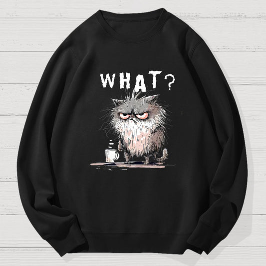 Bad Temper Feline With Coffee Grumpily Catty Funny Geek Cotton Sweatshirt