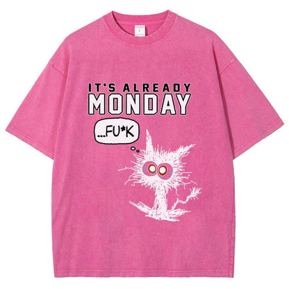 Monday Funny Cat Vintage Distressed T-shirt