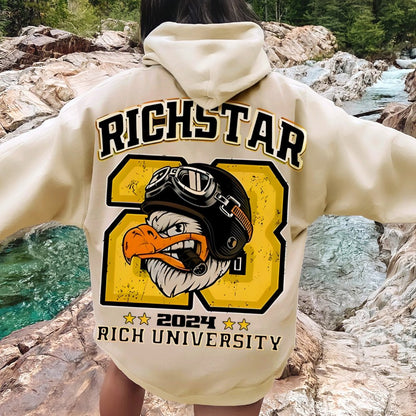 Vintage Rich Star Graphic Print Printed Back Cotton Hoodie