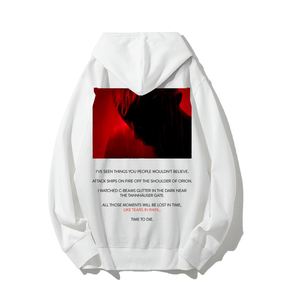 Tears in Rain-Tears in Red-Time to Die Printed Back Cotton Hoodie