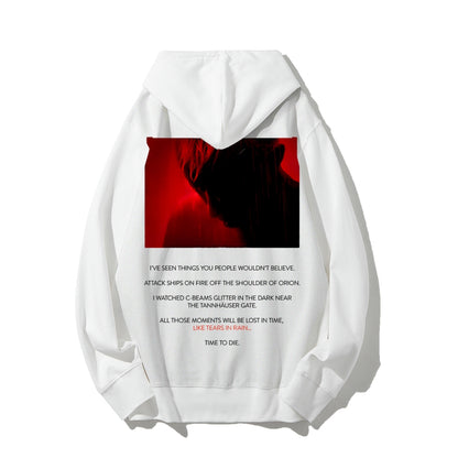 Tears in Rain-Tears in Red-Time to Die Printed Back Cotton Hoodie