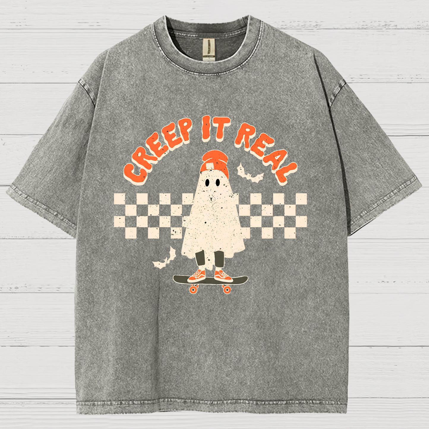 Creep it Real Vintage Ghost Halloween Vintage Distressed T-shirt