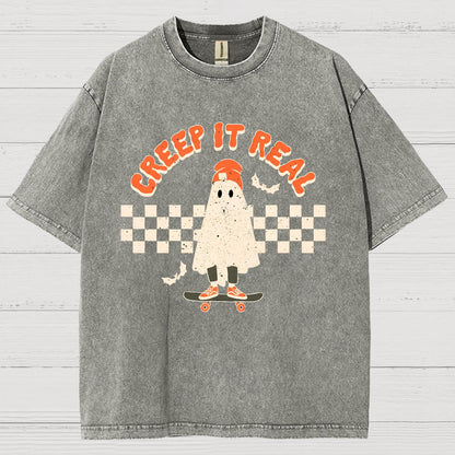 Creep it Real Vintage Ghost Halloween Vintage Distressed T-shirt