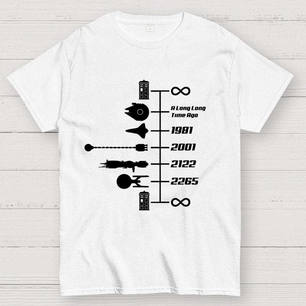 Sci-Fi Timeline Graphic Classic Movie Spaceships Nostalgic Space Travel Geek T-Shirt