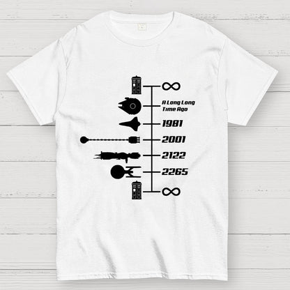 Sci-Fi Timeline Graphic Classic Movie Spaceships Nostalgic Space Travel Geek T-Shirt