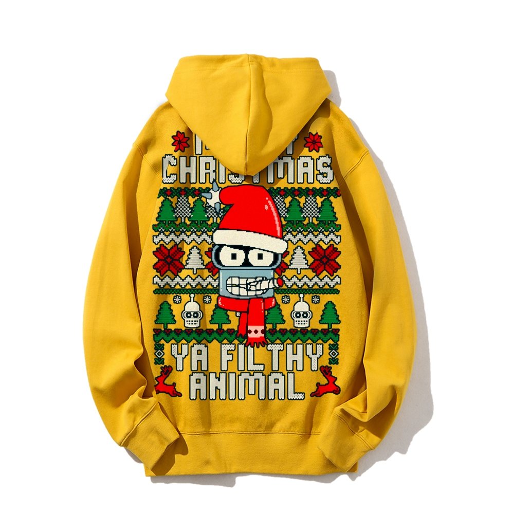 Merry Christmas Ya Filthy Animal Printed Back Cotton Hoodie