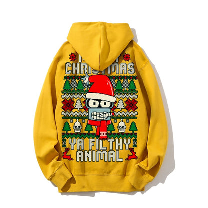 Merry Christmas Ya Filthy Animal Printed Back Cotton Hoodie