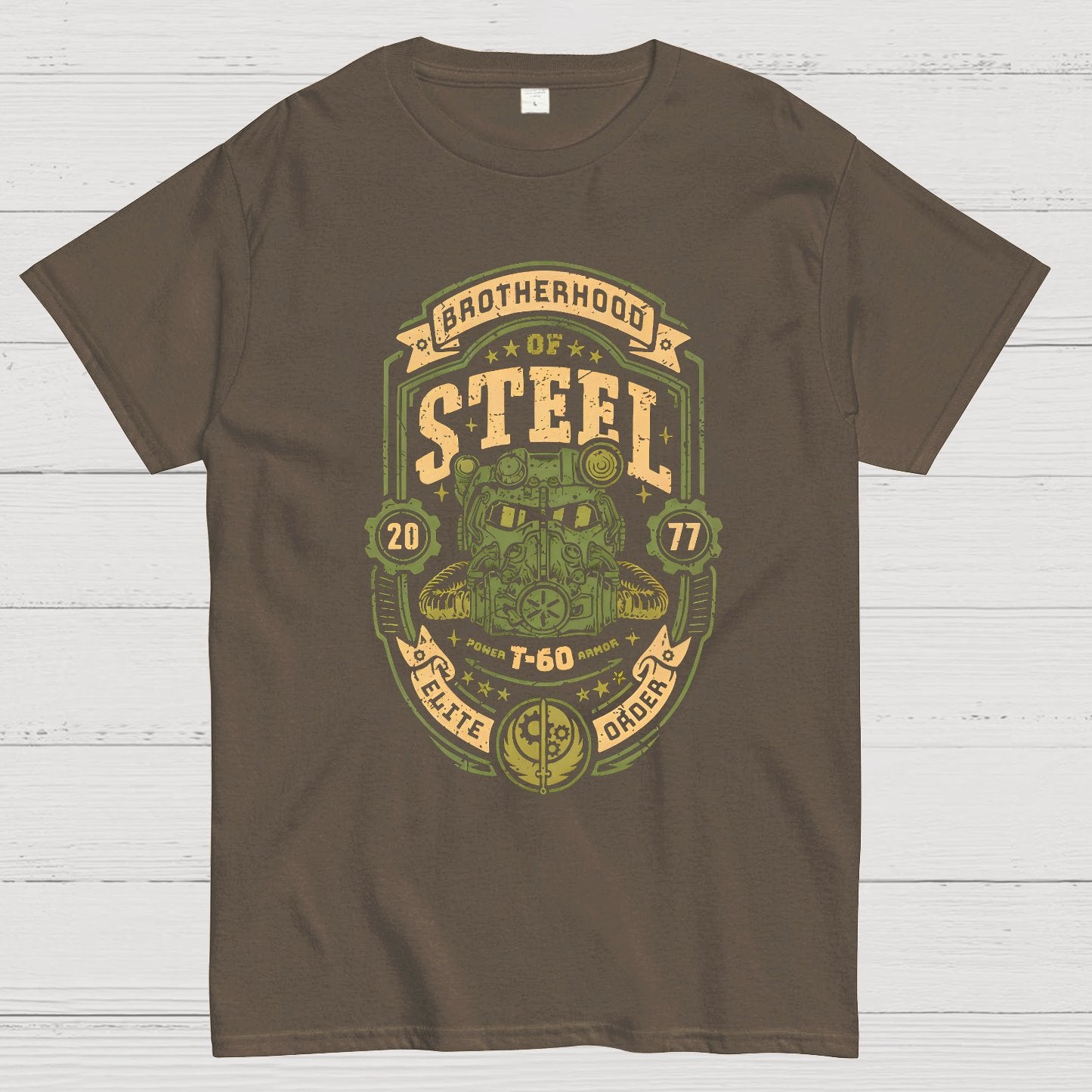 Knight of Steel T-60 distressed.png Geeky T-Shirt