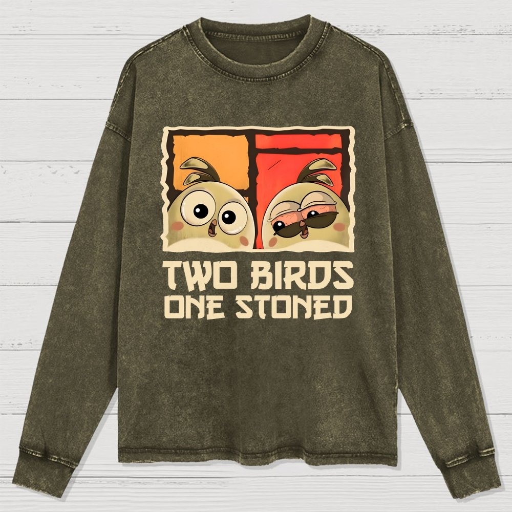 Two Birds One Stoned Washed Long Sleeve Tee