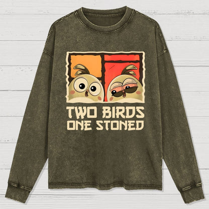 Two Birds One Stoned Washed Long Sleeve Tee