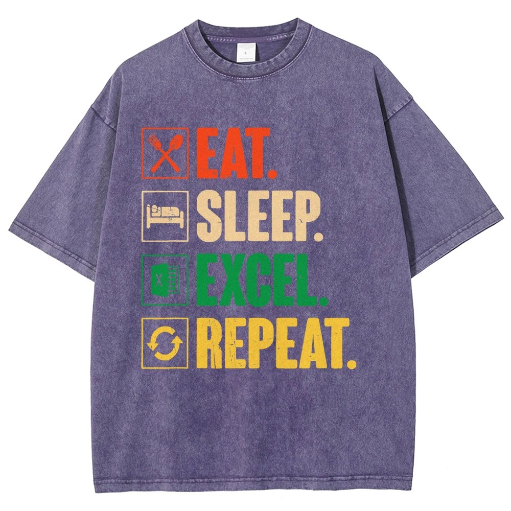 Eat Sleep Excel Repeat Funny Excel Vintage Distressed T-shirt