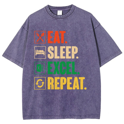 Eat Sleep Excel Repeat Funny Excel Vintage Distressed T-shirt
