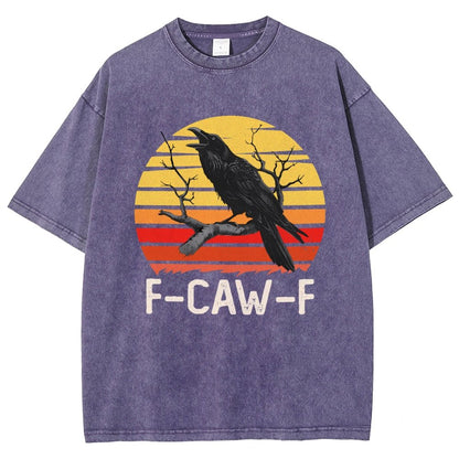 Retro Sunset F-Caw-F Black Bird Black Crow Vintage Distressed T-shirt