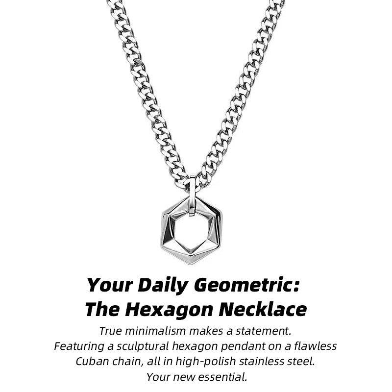 Designer Handmade Necklace | 3D Hollow Hexagon on Cuban Link Chain | A Unique Minimalist Accessory