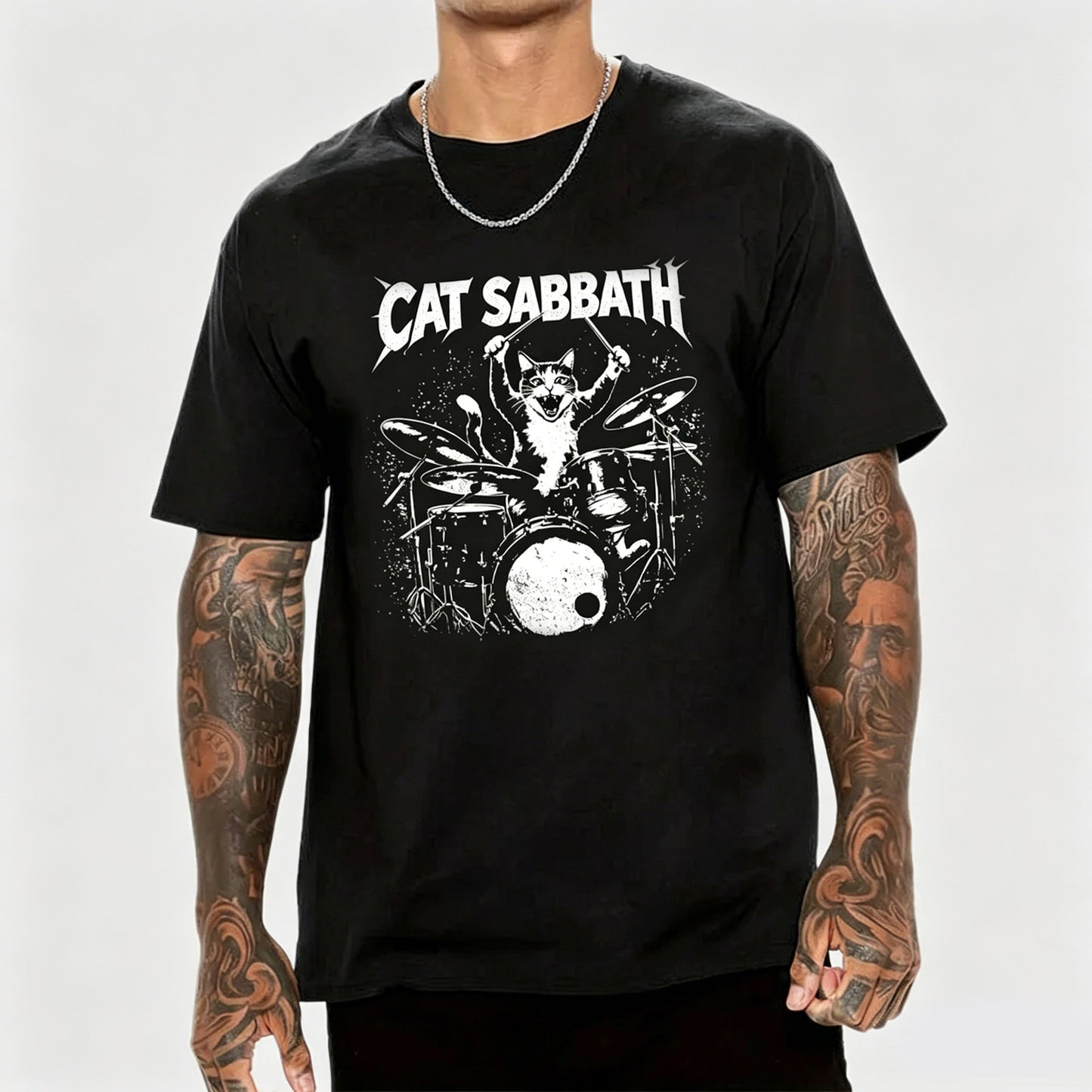 Cat Sabbath Funny Cat Drummer T-Shirt