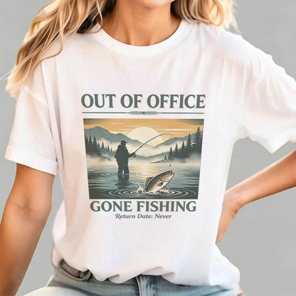 Out of Office Gone Fishing Return Date Never Funny Fishing T-Shirt