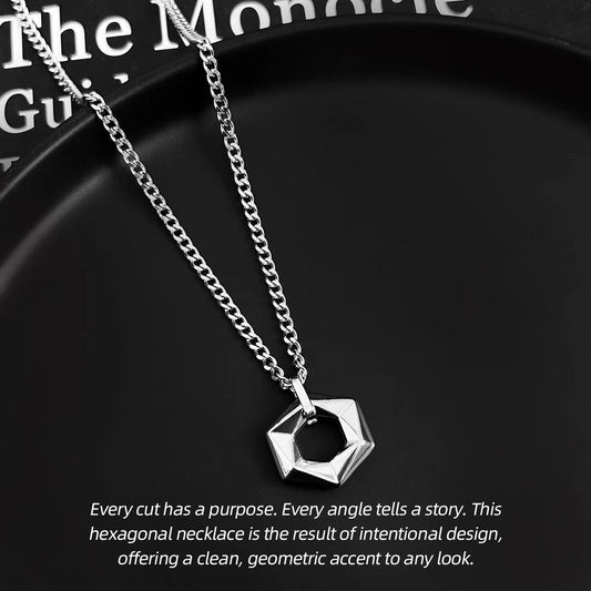 Designer Handmade Necklace | 3D Hollow Hexagon on Cuban Link Chain | A Unique Minimalist Accessory