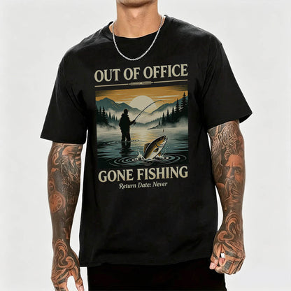 Out of Office Gone Fishing Return Date Never Funny Fishing T-Shirt