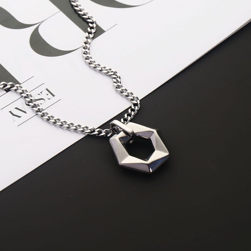 Designer Handmade Necklace | 3D Hollow Hexagon on Cuban Link Chain | A Unique Minimalist Accessory