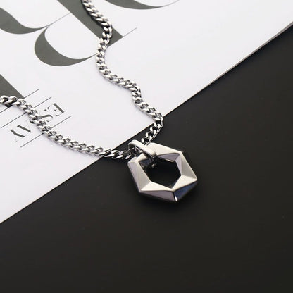 Designer Handmade Necklace | 3D Hollow Hexagon on Cuban Link Chain | A Unique Minimalist Accessory
