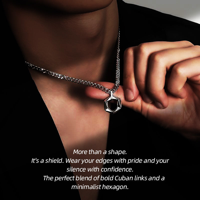 Designer Handmade Necklace | 3D Hollow Hexagon on Cuban Link Chain | A Unique Minimalist Accessory
