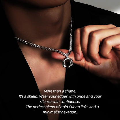 Designer Handmade Necklace | 3D Hollow Hexagon on Cuban Link Chain | A Unique Minimalist Accessory