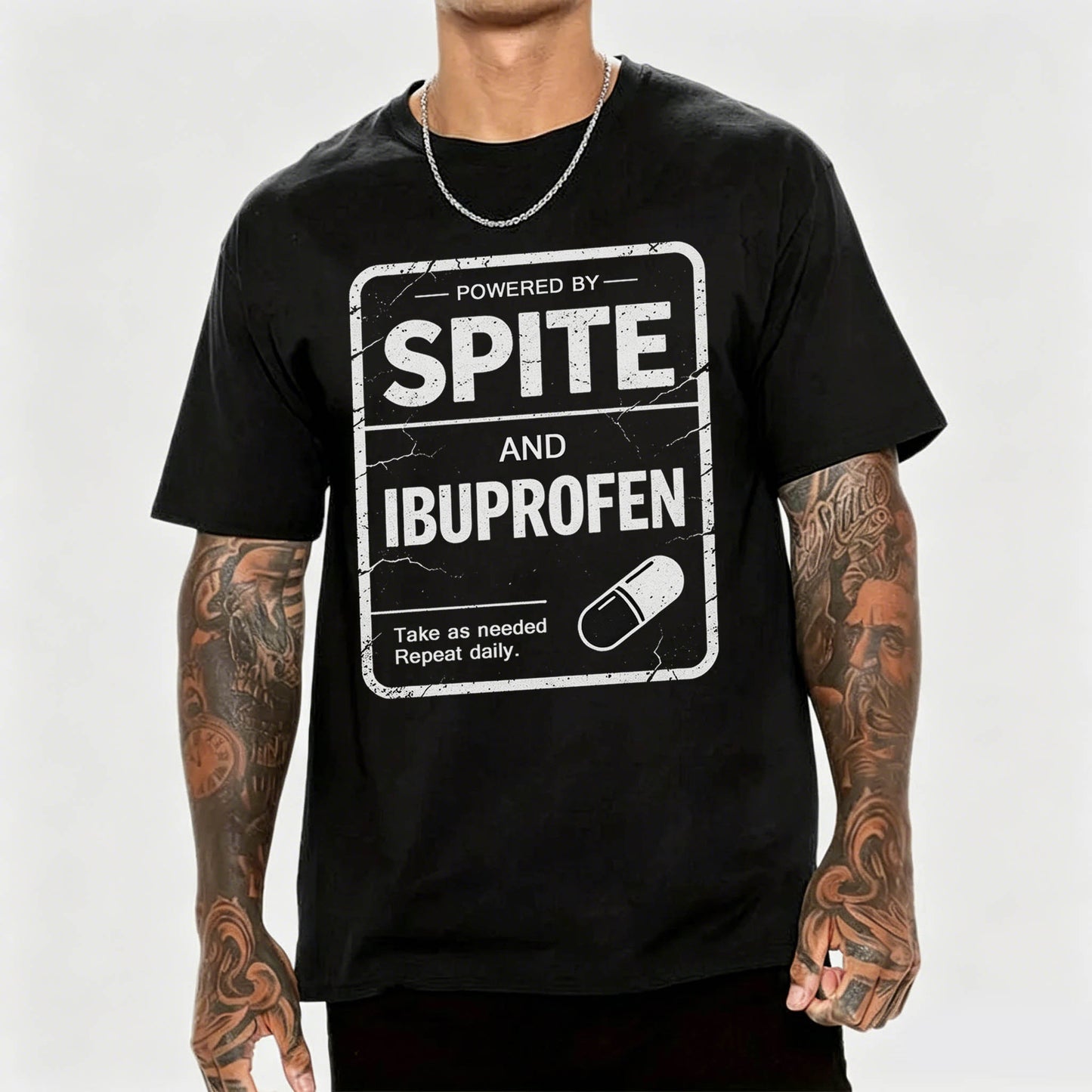 Powered By Spite And Ibuprofen Funny T-Shirt