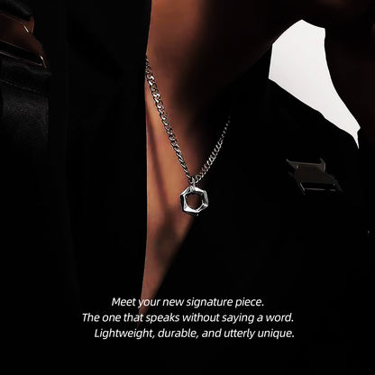Designer Handmade Necklace | 3D Hollow Hexagon on Cuban Link Chain | A Unique Minimalist Accessory