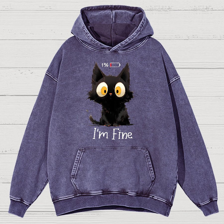 I'm Fine Black Cat Vintage Distressed Hoodie