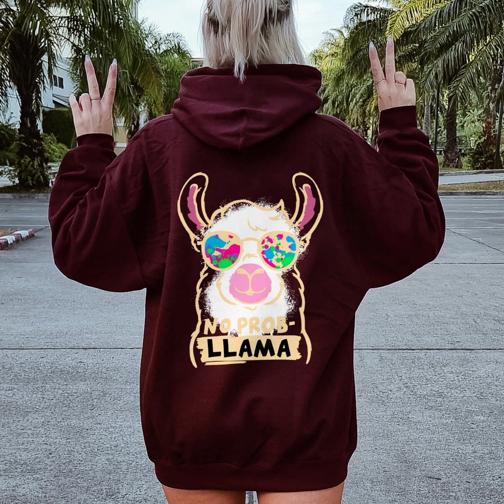 No probllama Printed Back Unisex Cotton Hoodie