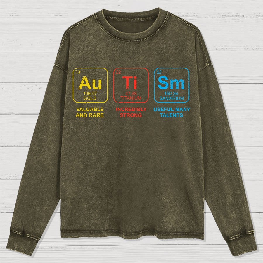 Autism Awareness Periodic Table Elements Geeks Washed Long Sleeve Tee
