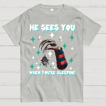 Horror Christmas He Sees You When You Are Sleeping Geek T-Shirt