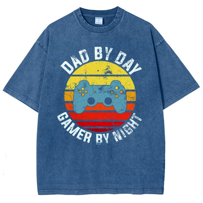 Dad By Day Gamer By Night Vintage Retro Vintage Distressed T-shirt
