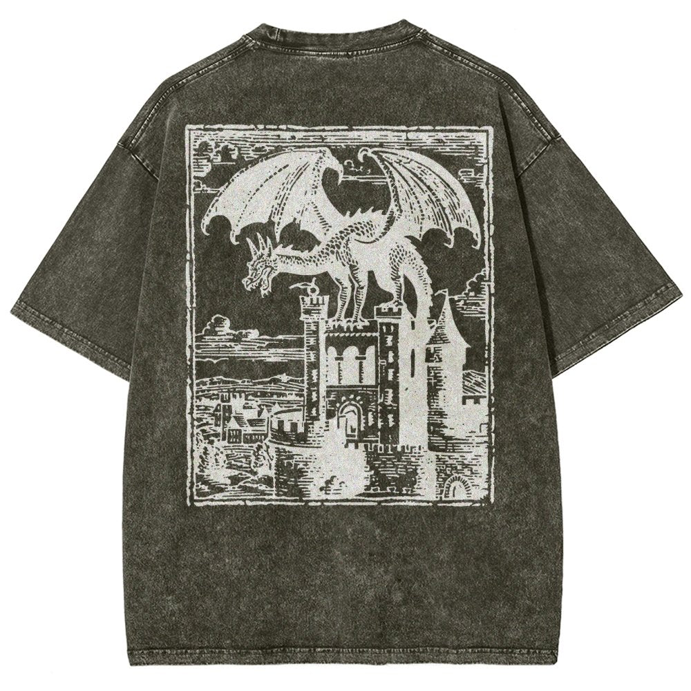 Dragon Vintage Dark Art Graphic Washed T-Shirt