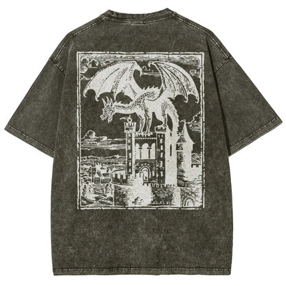 Dragon Vintage Dark Art Graphic Washed T-Shirt