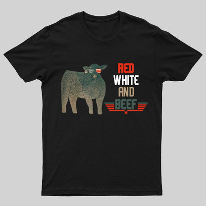 Red White And Beef Cattle Independence Day Geeky T-Shirt