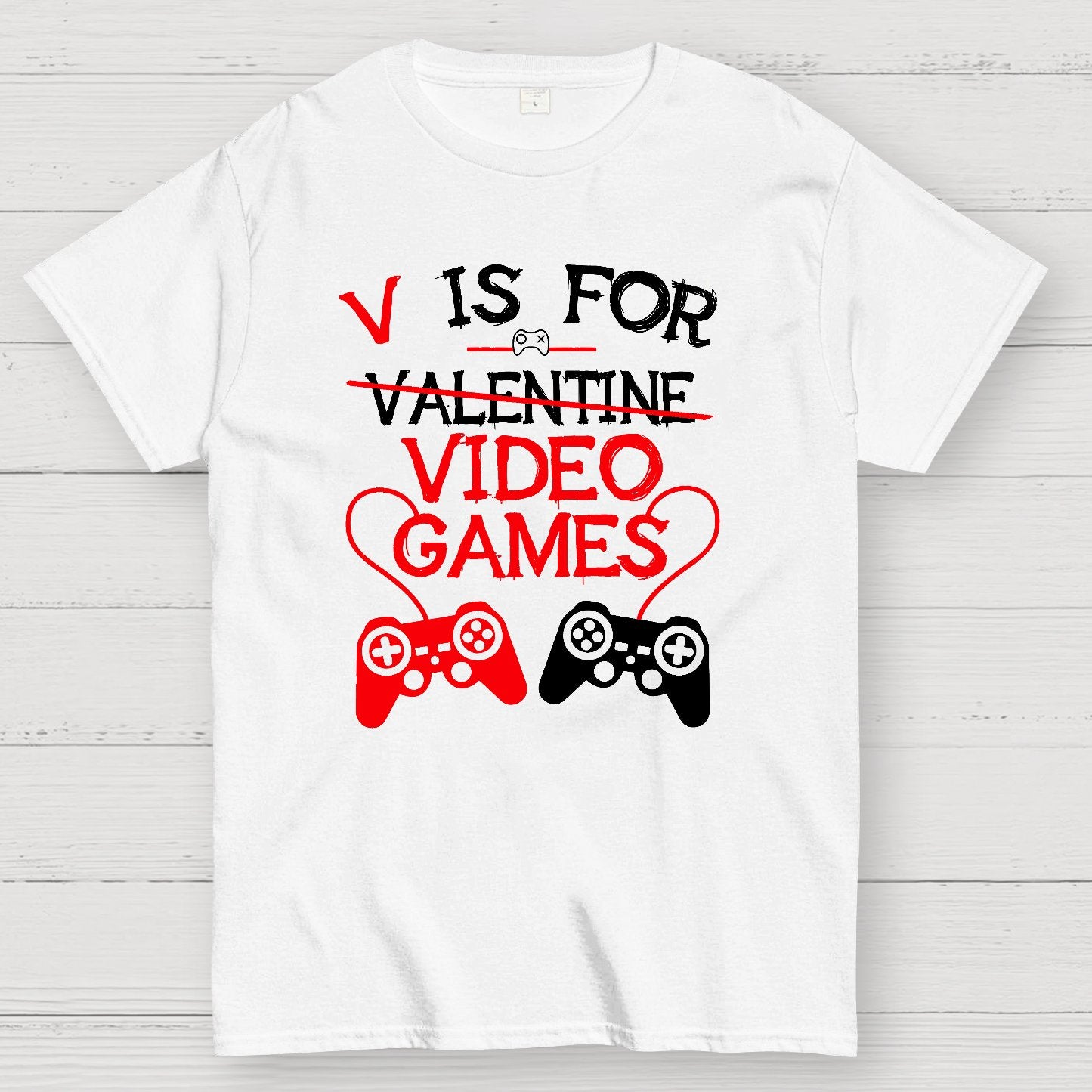 V Is For Video Games Funny Valentines Day Gamer Boy Men Gift Nerd T-Shirt