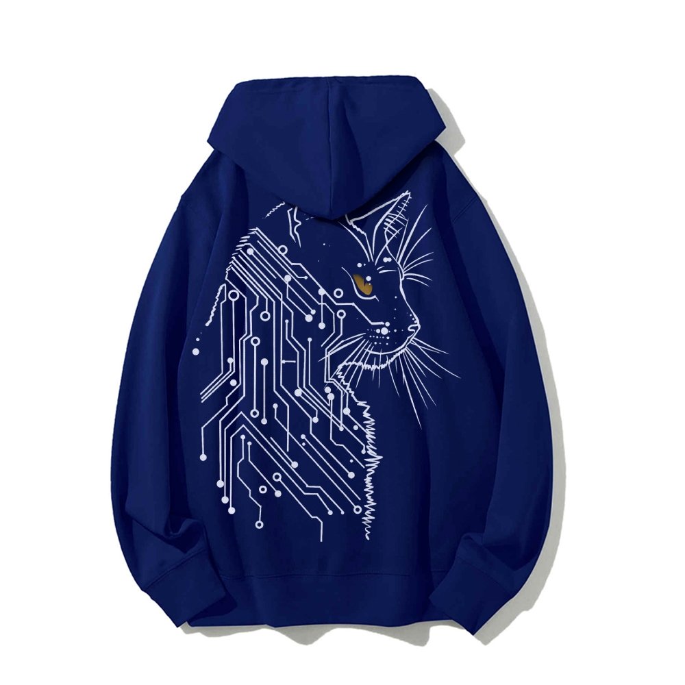 Cat Printed Back Cotton Hoodie