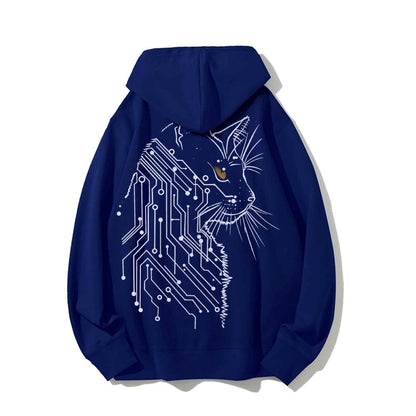 Cat Printed Back Cotton Hoodie
