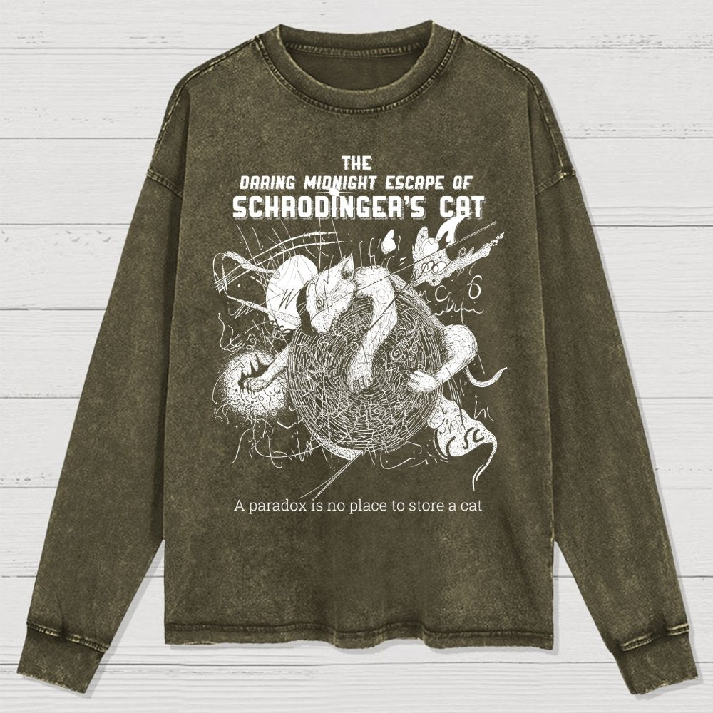The Daring Midnight Escape of Schrödinger's Cat Washed Long Sleeve Tee