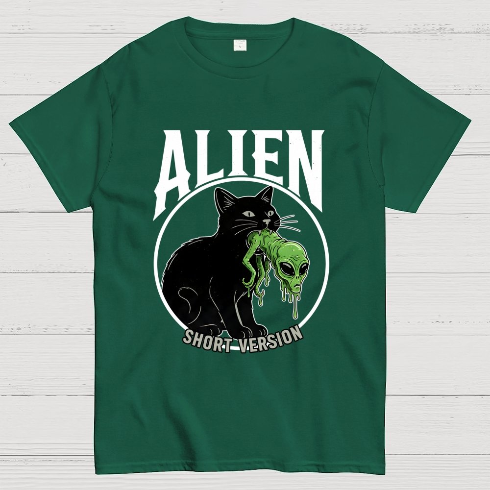 Black Cat Eating Alien Geek T-Shirt
