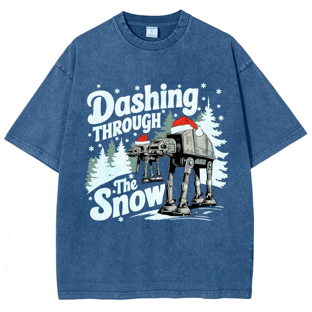 Empire Robot Dog Crosses the Snow Christmas Vintage Distressed T-shirt