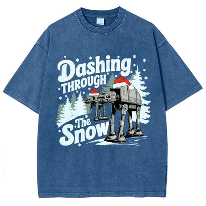 Empire Robot Dog Crosses the Snow Christmas Vintage Distressed T-shirt