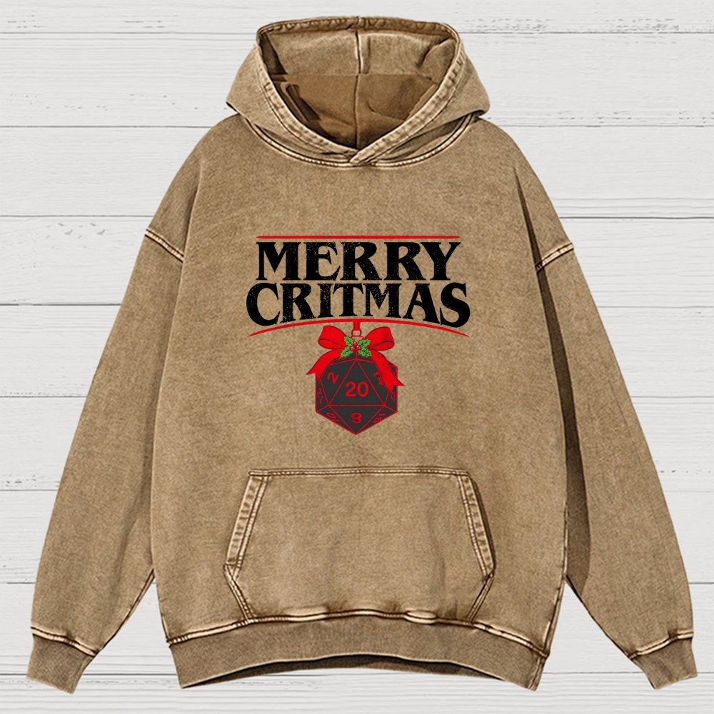 Merry Critmas D20 Holiday Vintage Distressed Hoodie