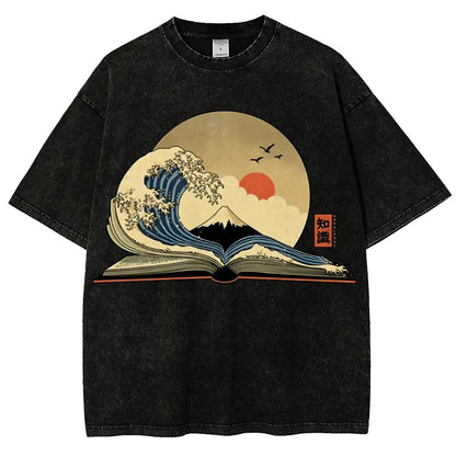 The Great Wave of Knowledge Vintage Distressed T-shirt