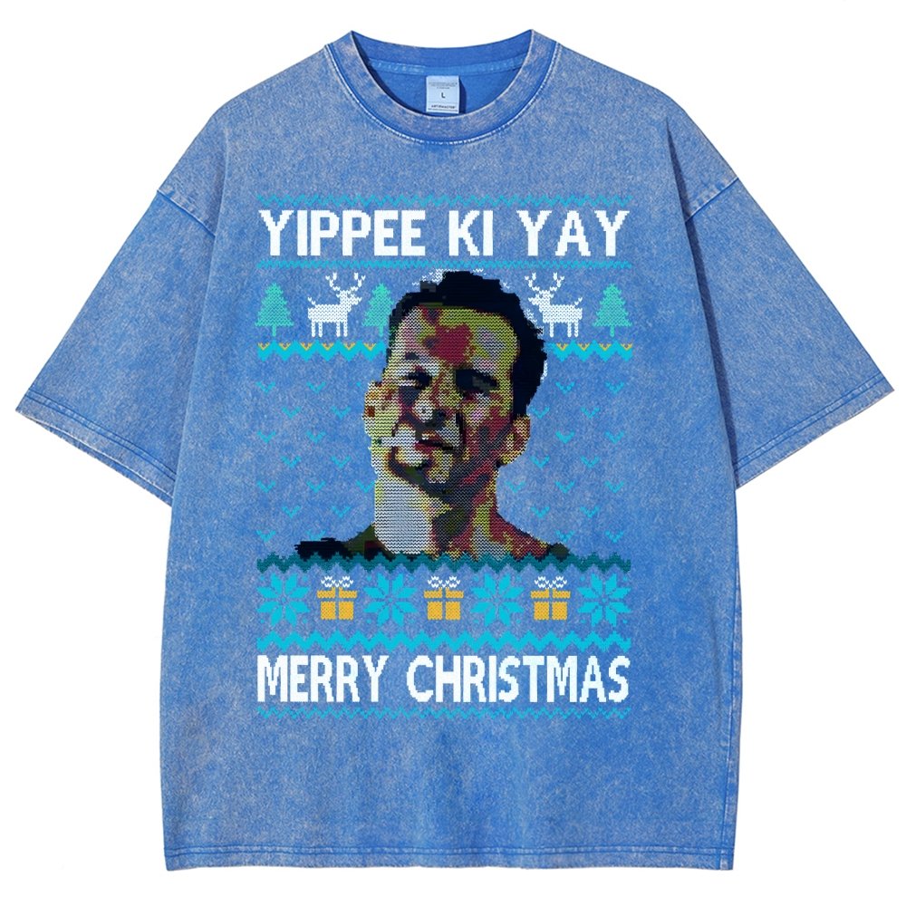 Yippee Ki Yay Christmas Vintage Distressed T-shirt
