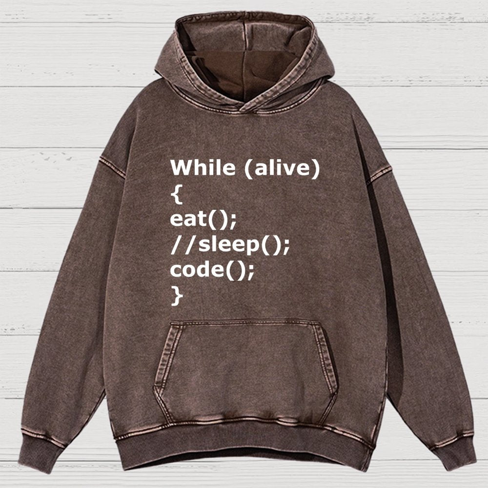 While Alive Eat No Sleep Code Vintage Distressed Hoodie
