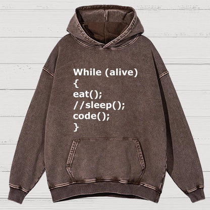 While Alive Eat No Sleep Code Vintage Distressed Hoodie